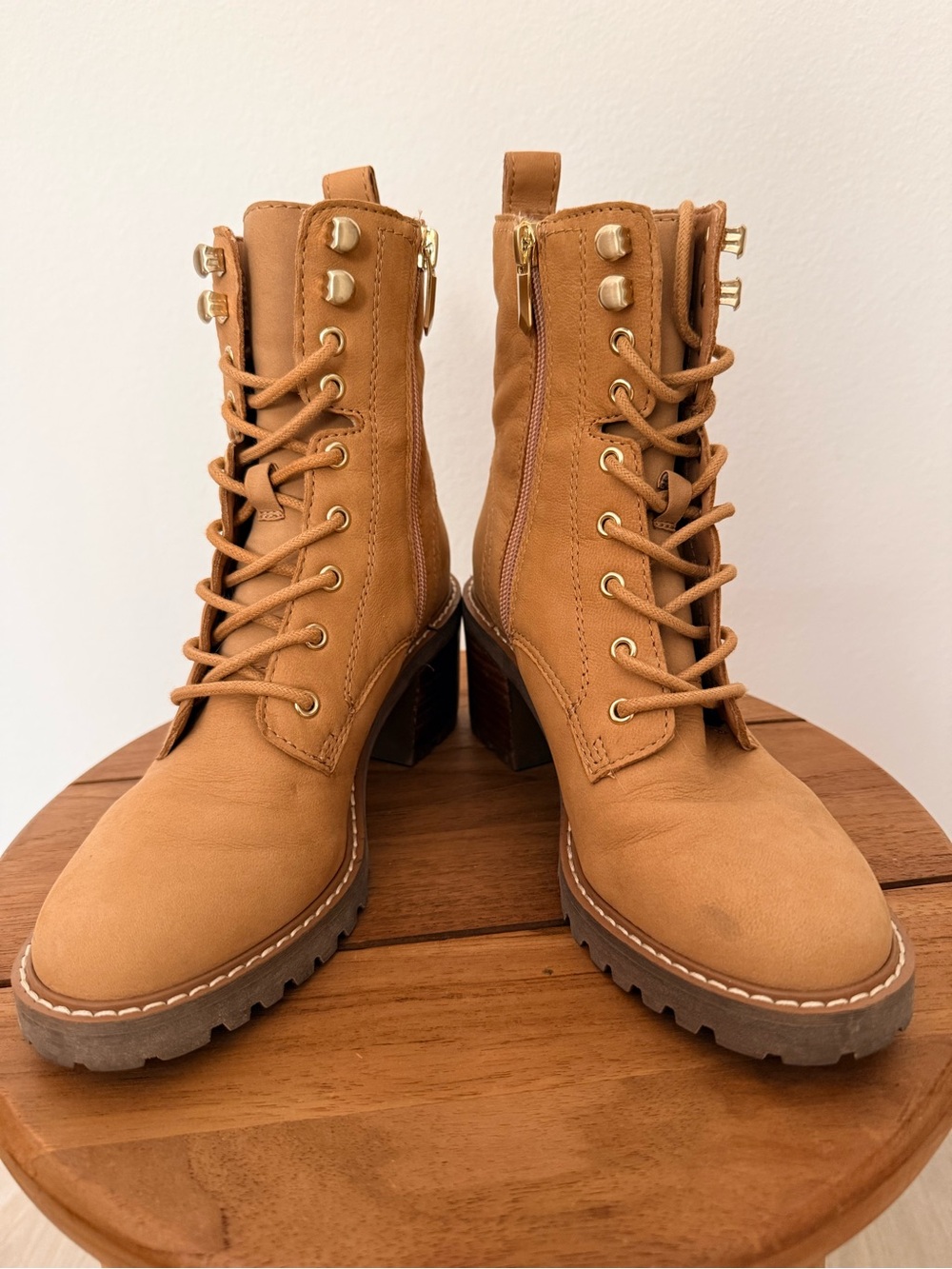 Women's Lace-Up Tan Combat Boots